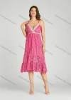 Wholesale Women's Sexy Plain Splicing Tassel Guipure Lace Ruffle Hem Midi Cami Dress - Liuhuamall