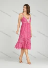 Wholesale Women's Sexy Plain Splicing Tassel Guipure Lace Ruffle Hem Midi Cami Dress - Liuhuamall