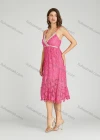 Wholesale Women's Sexy Plain Splicing Tassel Guipure Lace Ruffle Hem Midi Cami Dress - Liuhuamall