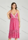 Wholesale Women's Sexy Plain Splicing Tassel Guipure Lace Ruffle Hem Midi Cami Dress - Liuhuamall