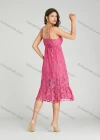 Wholesale Women's Sexy Plain Splicing Tassel Guipure Lace Ruffle Hem Midi Cami Dress - Liuhuamall