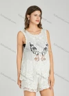 Wholesale Women's Casual Butterfly Guipure Lace Hem Round Neck Tank Top & Shorts 2 Piece Set - Liuhuamall