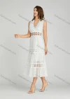 Wholesale Women's Elegant Plain V Neck Eyelet Embroidered Hollow Out Midi Dress - Liuhuamall
