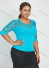 Wholesale Women's Elegant V Neck Plain Embroidery Half Sleeve Round Neck Blouse - Liuhuamall