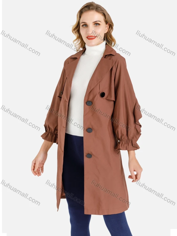 Wholesale Women's Plain Casual Cape Single Breasted Belted Trench Coat