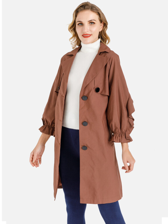 Women's Plain Casual Cape Single Breasted Belted Trench Coat, Clothing Wholesale Market -LIUHUA, Coats%20%26%20Jackets