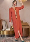 Wholesale Women's Arabic Dubai Muslim Islamic Hooded Split Front Rhinestone Embroidery Maxi Robe Abaya Dress A806# - Liuhuamall