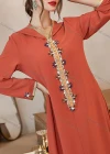Wholesale Women's Arabic Dubai Muslim Islamic Hooded Split Front Rhinestone Embroidery Maxi Robe Abaya Dress A806# - Liuhuamall