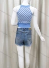 Wholesale Women's Slim Round Neck Sleeveless Checkerboard Print Tank Top - Liuhuamall