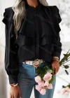 Wholesale Women's Casual Ruffle Trim Plain Layered Long Sleeve Button Down Blouse - Liuhuamall