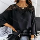 Wholesale Women's Casual Round Neck Batwing Sleeve Hollow Out Plain Blouse Black Clothing Wholesale Market Liuhua