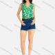 Wholesale Women's Casual Leaves Print V Neck Tank Top Green Clothing Wholesale Market Liuhua