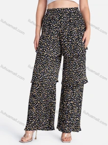 Wholesale Women's Casual Elastic Waist Floral High Waist Pleated Tiered Wide Leg Pants, LIUHUA CLOTHING WHOLESALE