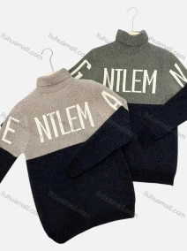 Wholesale Men's Casual Turtleneck Long Sleeve Colorblock Letter Print Knit Sweater, LIUHUA CLOTHING WHOLESALE
