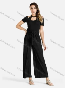 Wholesale Women's Summer Halter Top&Pleated Wide Leg Pants, LIUHUA CLOTHING WHOLESALE