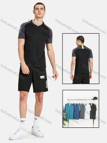 Wholesale Men's Sporty V Neck Short Sleeve Striped Colorblock T-Shirt, LIUHUA CLOTHING WHOLESALE