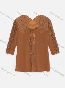 Wholesale Women's Elegant Plain Sweetheart Neck Embroidery Lace Rhinestone Long Sleeve Blouse KJ50979#, LIUHUA CLOTHING WHOLESALE