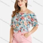 Wholesale Women's Summer Off Shoulder Ruffle Floral Print Crop Top preview