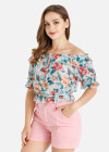 Wholesale Women's Summer Off Shoulder Ruffle Floral Print Crop Top - Liuhuamall