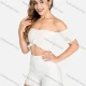 Wholesale Women's Casual Off Shoulder Ruffle Trim Eyelet Embroidered Crop Tops&Shorts 2 Piece Sets C4278# White Clothing Wholesale Market Liuhua