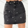 Wholesale Women's Casual Multiple Pockets Distressed Plain Floral Embroidery Mini Denim Skirts 891036# preview