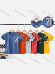 Wholesale Boy's Casual Letter Print Round Neck Short Sleeve Modal Cotton Tee, LIUHUA CLOTHING WHOLESALE
