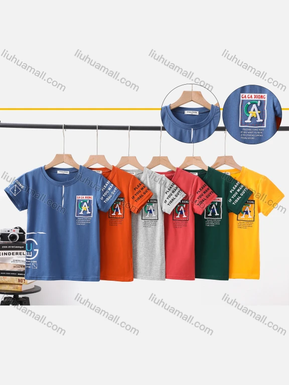 Wholesale Boy's Casual Letter Print Round Neck Short Sleeve Modal Cotton Tee