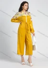 Wholesale Women's Fashion Floral Print Splicing Lantern Sleeve Zip Mock Neck Wide Leg Cropped Jumpsuit - Liuhuamall