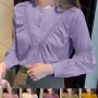 Wholesale Women's Elegant Crew Neck Button Down Long Sleeve Guipure Lace Plain Blouse A1420-629545# preview