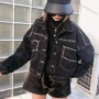 Wholesale Women's Fashion Long Sleeve Button Closure Patch Pocket Rhinestone Crop Denim Jacket preview