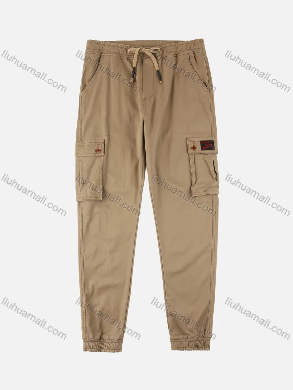 Wholesale Men's Casual Plain Flap Pocket Drawstring Cargo Pant