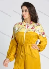 Wholesale Women's Fashion Floral Print Splicing Lantern Sleeve Zip Mock Neck Wide Leg Cropped Jumpsuit - Liuhuamall