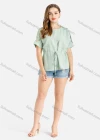 Wholesale Women's Crew Neck Drawstring Button Decor Chiffon Casual Blouse - Liuhuamall
