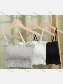Wholesale Women's Casual Sexy Plain Spaghetti Strap Shirred Built-in Bra Lingerie F88#, LIUHUA CLOTHING WHOLESALE
