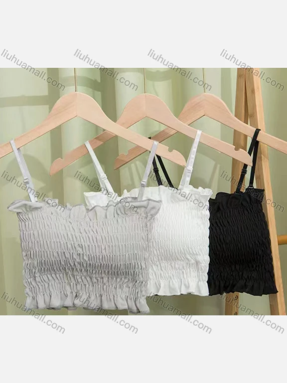 Wholesale Women's Casual Sexy Plain Spaghetti Strap Shirred Built-in Bra Lingerie F88#