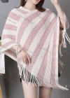 Wholesale Women's Casual Wrap Batwing Sleeve Fringe Trim Striped Cape - Liuhuamall