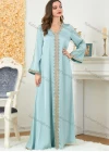 Wholesale Women's Muslim Islamic V Neck Embroidery Long Sleeve Abaya Maxi Dress 3148# - Liuhuamall