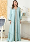 Wholesale Women's Muslim Islamic V Neck Embroidery Long Sleeve Abaya Maxi Dress 3148# - Liuhuamall