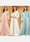Wholesale Women's Muslim Islamic V Neck Embroidery Long Sleeve Abaya Maxi Dress 3148# - Liuhuamall