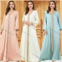 Wholesale Women's Muslim Islamic V Neck Embroidery Long Sleeve Abaya Maxi Dress 3148# preview