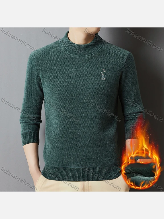 Wholesale Men's Casual Plain Label Embroidery Mock Neck Ribbed Thermal Lined Long Sleeve Sweatshirt 8515# LIUHUA CLOTHING WHOLESALE
