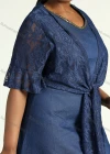Wholesale Women's Casual Sweetheart Neck Ruffled Half Sleeve Tie Front Midi Denim Dress - Liuhuamall