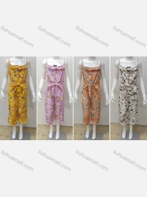 Wholesale Girls Causal Sleeveless Ruffle Trim Floral Print Jumpsuit With Belt, LIUHUA CLOTHING WHOLESALE
