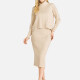 Women's Casual 2-Piece Plain High Neck Long Sleeve Top & Bodycon Dress Sets Almond White Clothing Wholesale Market -LIUHUA