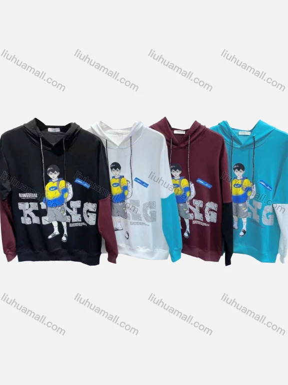 Wholesale Men's 100%Cotton Casual Graphic & Letter Print Drawstring Round Neck Long Sleeve Hoodie