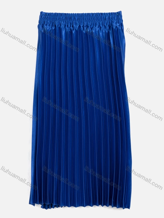 Wholesale Women's Casual Plain High Waist Pleated Shirred Midi Skirt 5684#