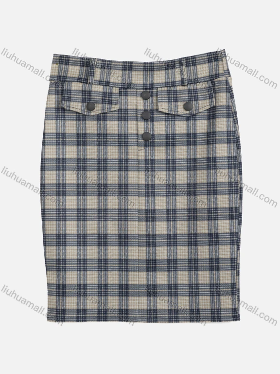 Wholesale Women's Casual Plaid High Waist Button Decor Short Skirt 5682#