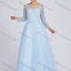Wholesale Women's Elegant Lace Sleeve Sequin Floor Length Wedding Evening Dress 6090# Blue Clothing Wholesale Market Liuhua