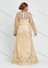 Wholesale Women's Glamorous Long Sleeve Mesh Embroidery Round Neck Lace Floor Length Evening Dress - Liuhuamall