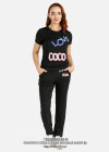 Wholesale Women's Casual Round Neck Tee & Pants With Beads Letter Detail Set - Liuhuamall